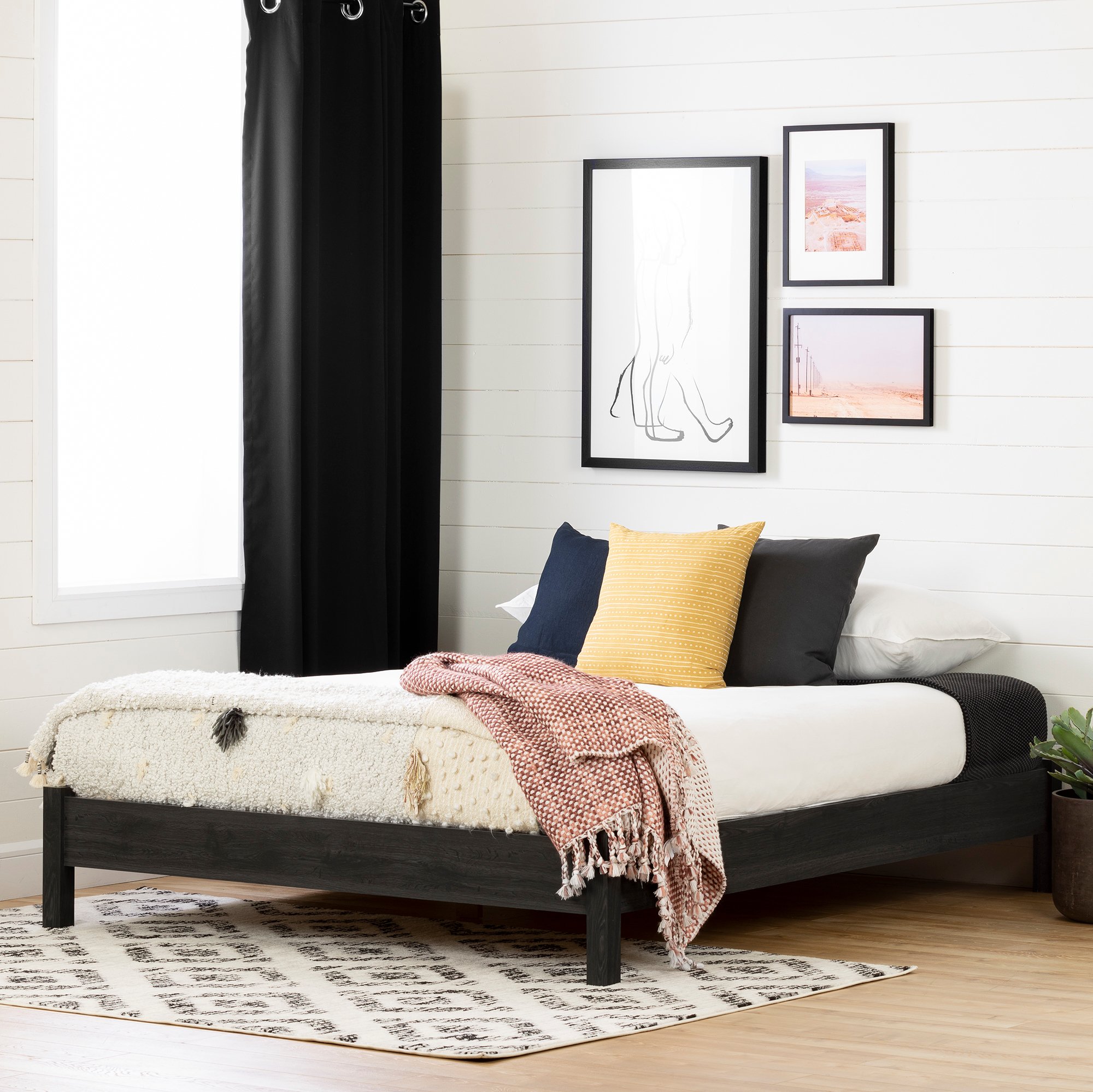12749 Modern Gray Oak Queen Platform Bed - Lensky-1