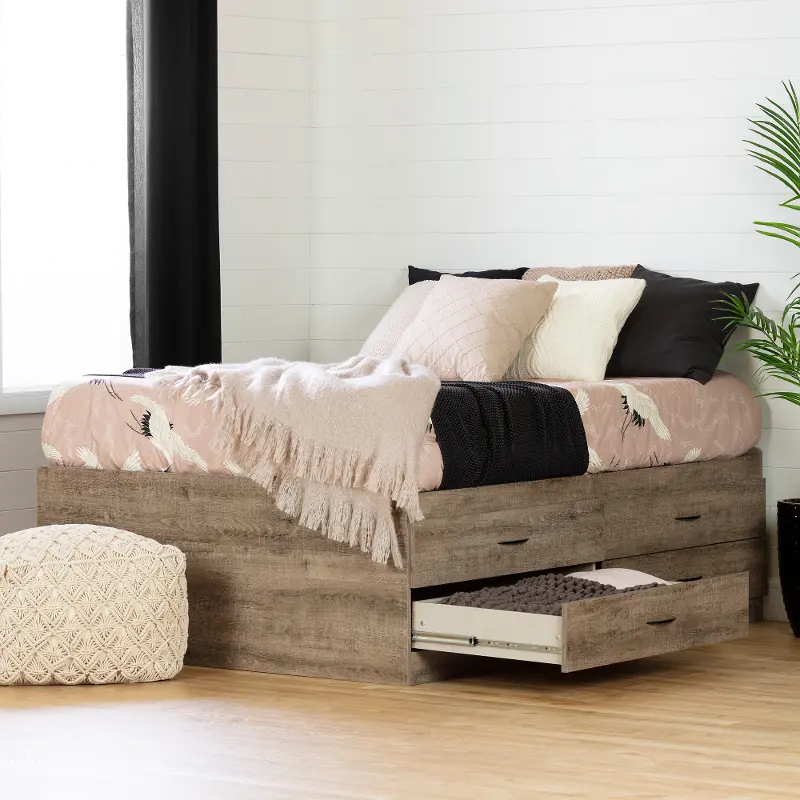 12953 Weathered Oak Full Storage Bed with 4 Drawers - South Shore
