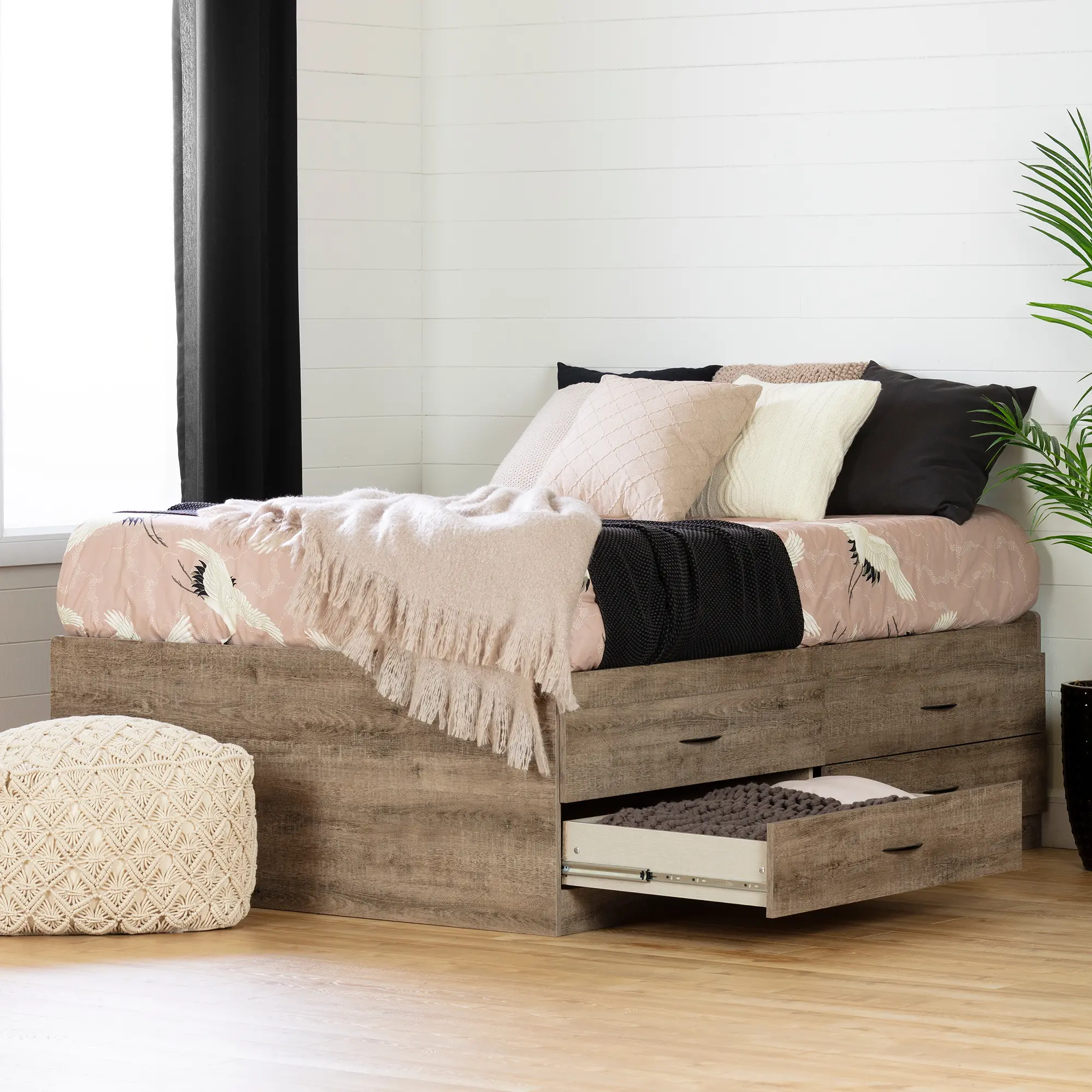 12953 Weathered Oak Full Storage Bed with 4 Drawers - Step One-1