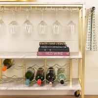 12804 White Faux Marble and Gold Bar Cart - Maliza-2