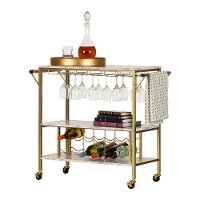 12804 White Faux Marble and Gold Bar Cart - Maliza-5