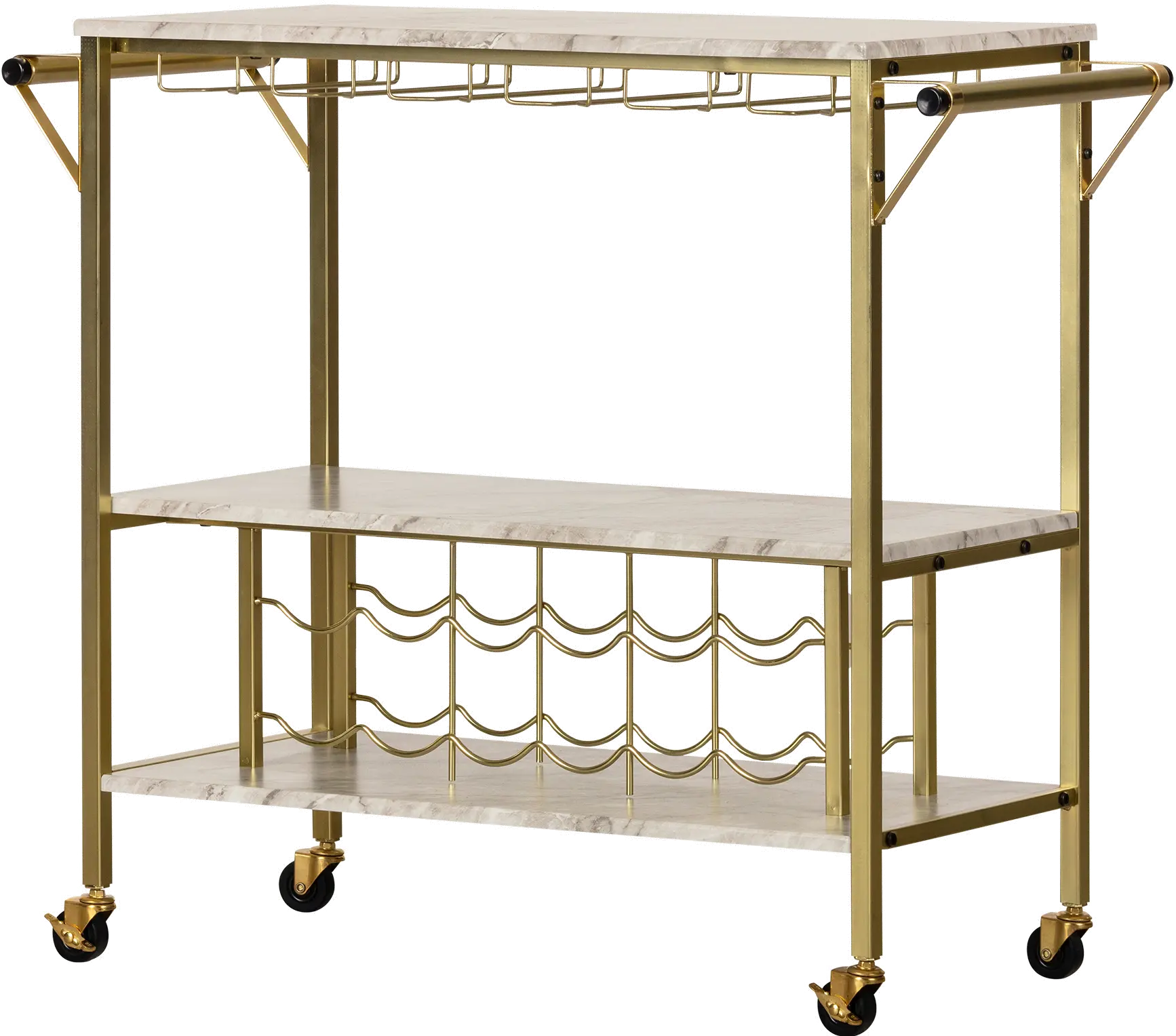 12804 White Faux Marble and Gold Bar Cart - Maliza-6