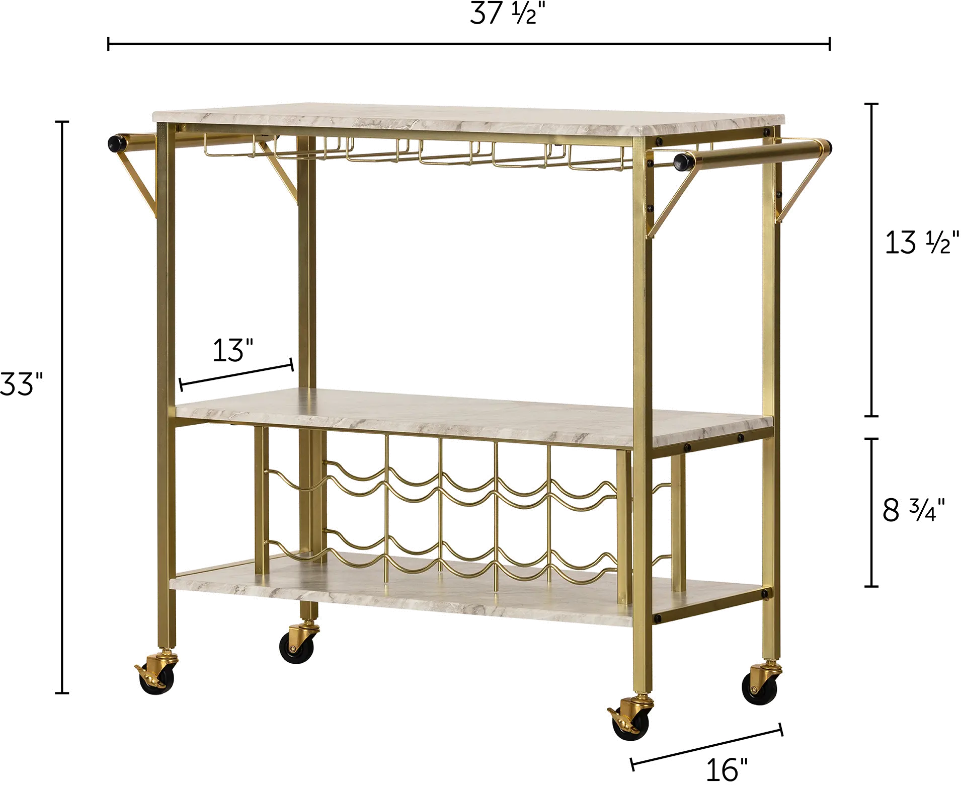 12804 White Faux Marble and Gold Bar Cart - Maliza-7