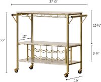 12804 White Faux Marble and Gold Bar Cart - Maliza-7
