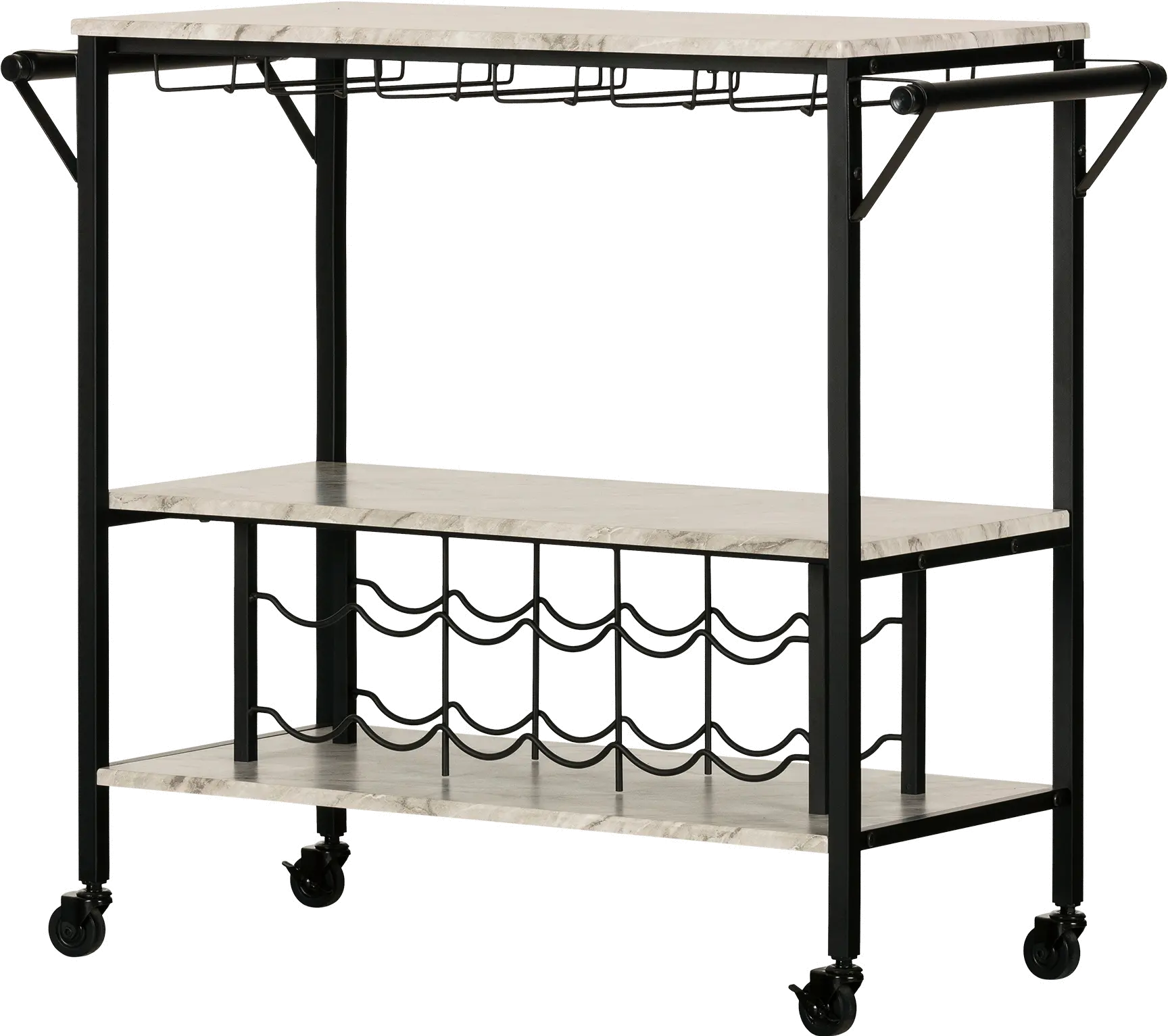 12805 Maliza White Faux Marble and Black Bar Cart-5