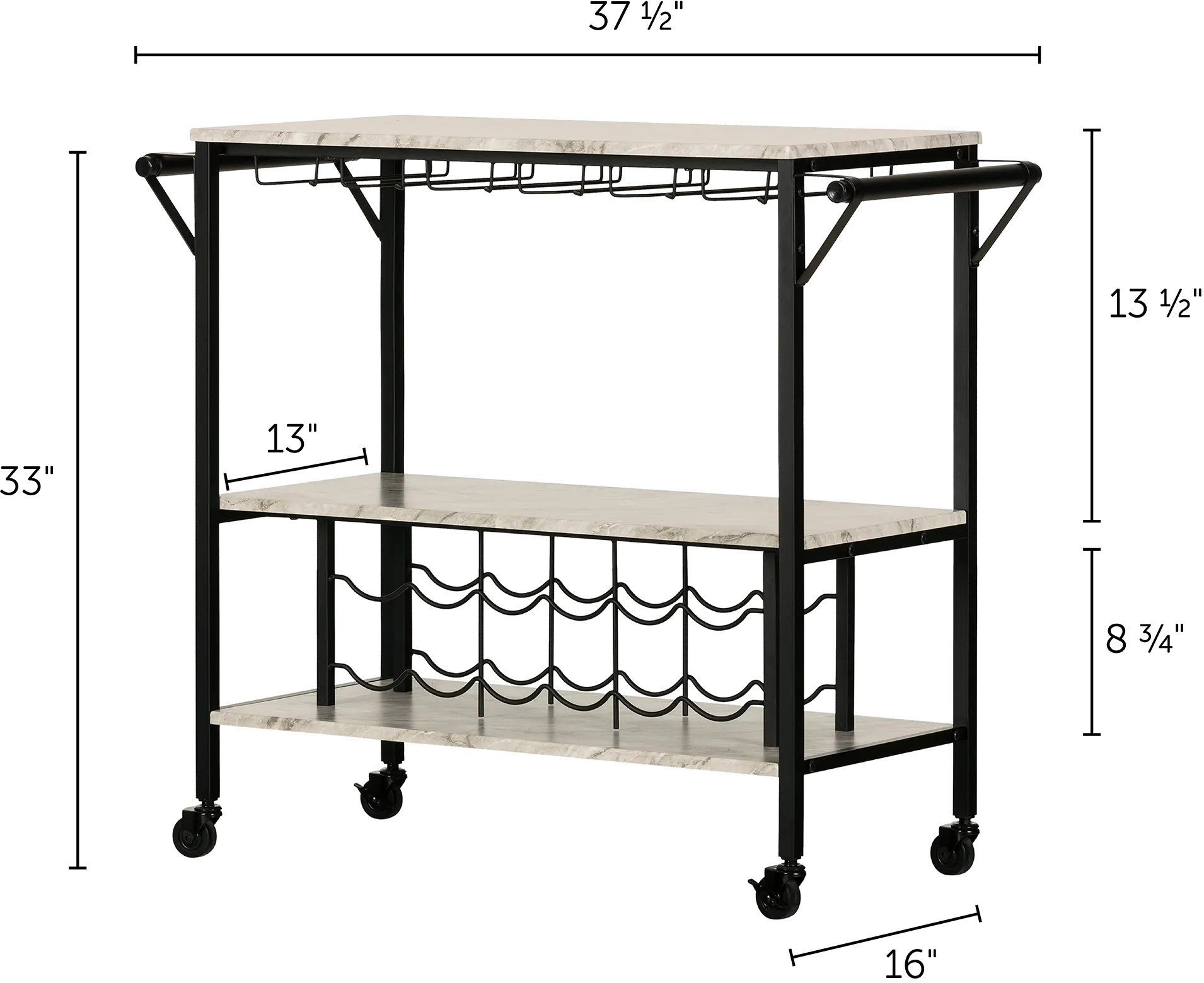 12805 Maliza White Faux Marble and Black Bar Cart-7
