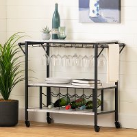 12805 White Faux Marble and Black Bar Cart - Maliza