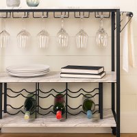 12805 White Faux Marble and Black Bar Cart - Maliza-2