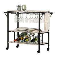 12805 White Faux Marble and Black Bar Cart - Maliza-4
