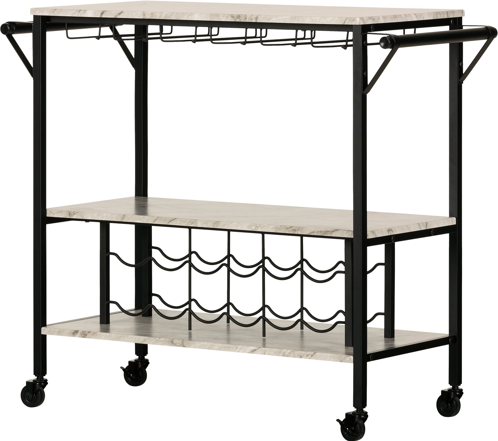 12805 White Faux Marble and Black Bar Cart - Maliza-5