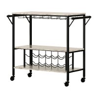 12805 White Faux Marble and Black Bar Cart - Maliza-5