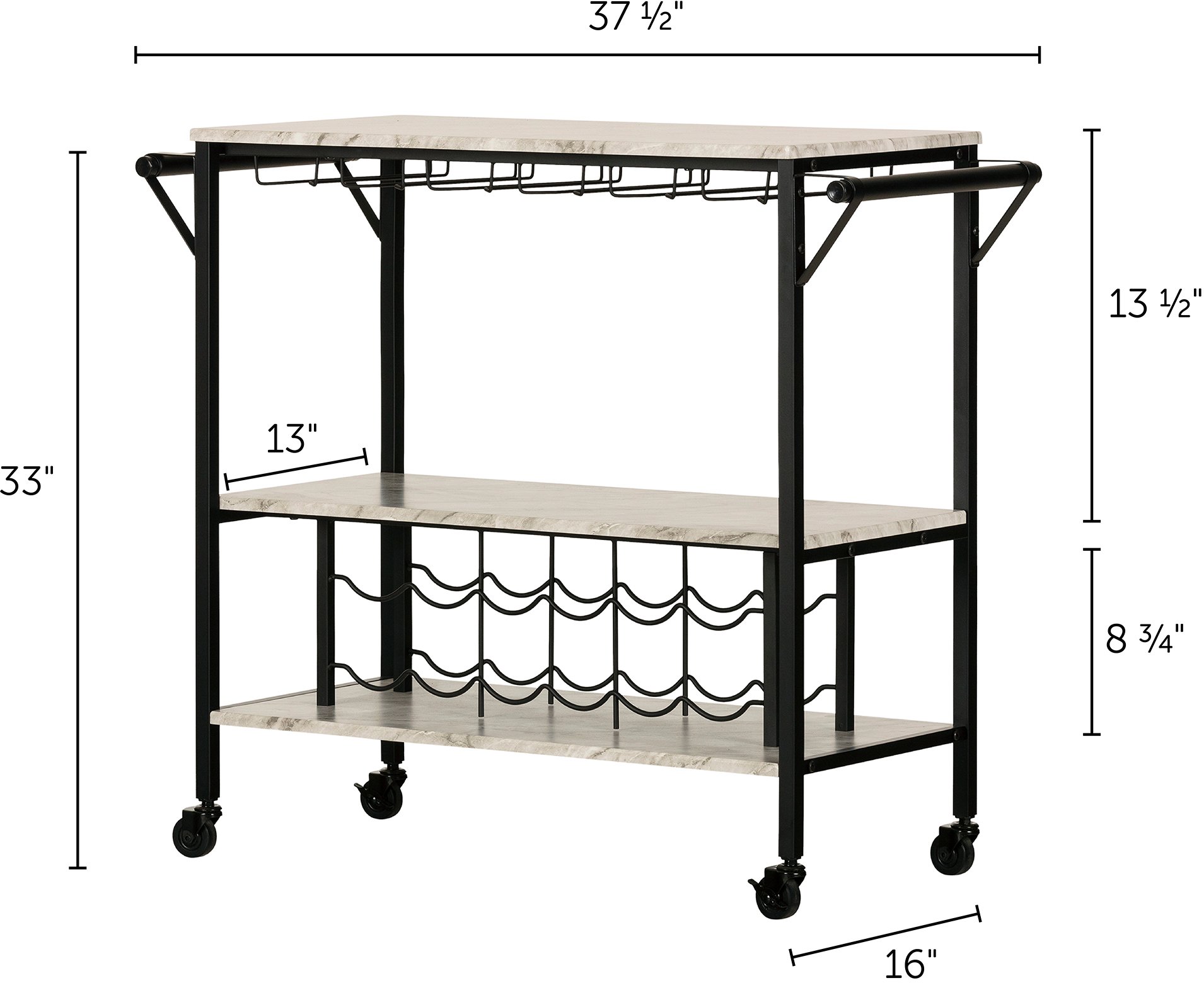 12805 White Faux Marble and Black Bar Cart - Maliza-7