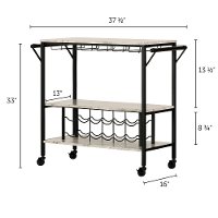 12805 White Faux Marble and Black Bar Cart - Maliza-7