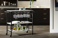 12805 White Faux Marble and Black Bar Cart - Maliza-8
