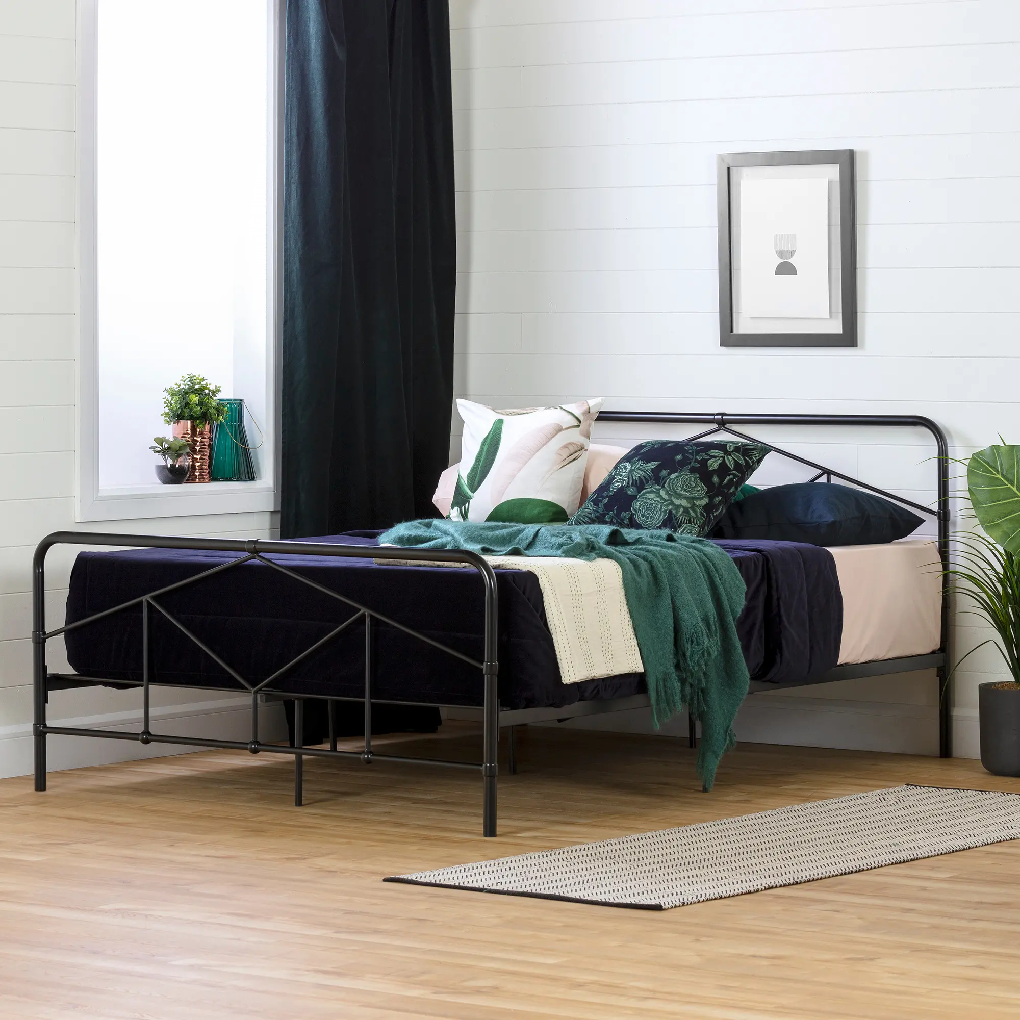 12535 Modern Black Queen Metal Bed - Sazena-1