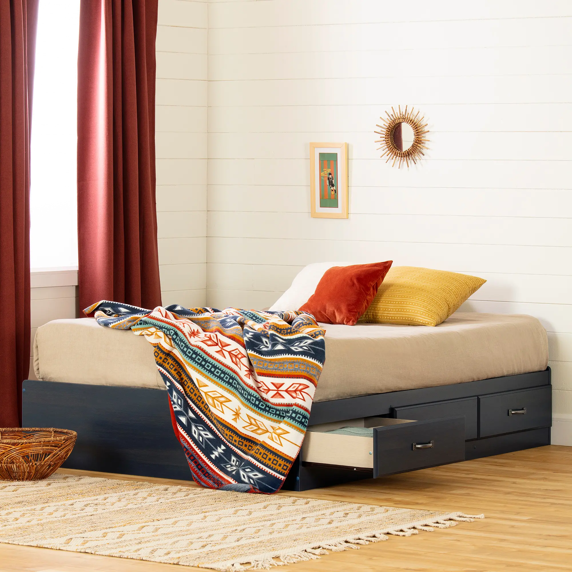 12728 Contemporary Blue Full Storage Platform Bed - Asten-1