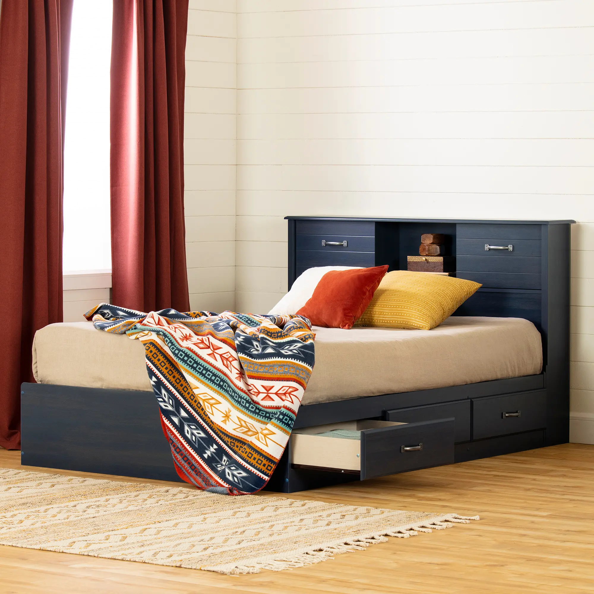 12728 Contemporary Blue Full Storage Platform Bed - Asten-2