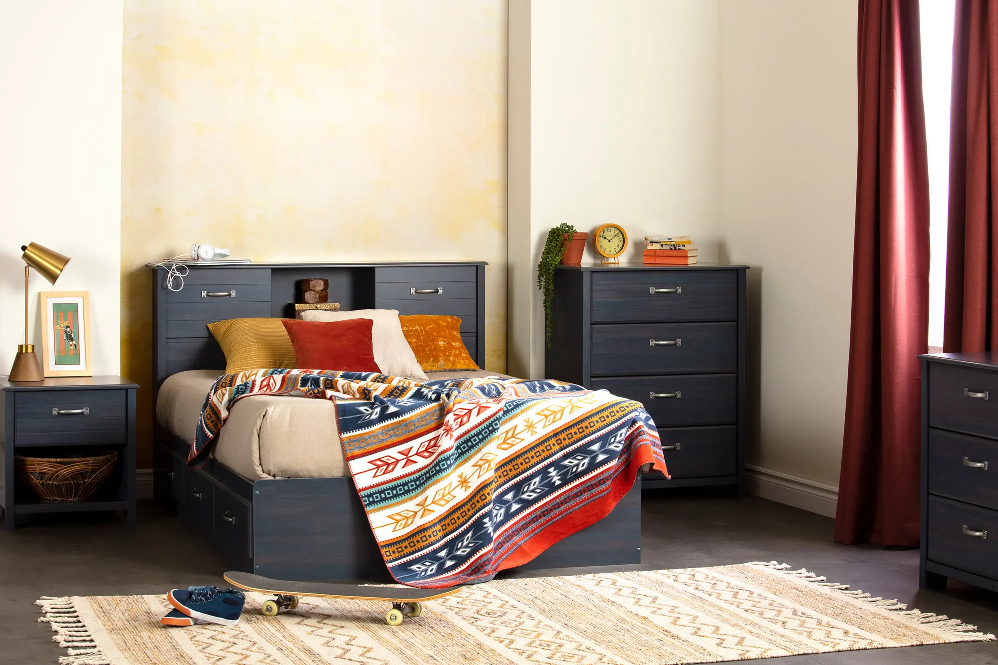 12728 Contemporary Blue Full Storage Platform Bed - Asten-3
