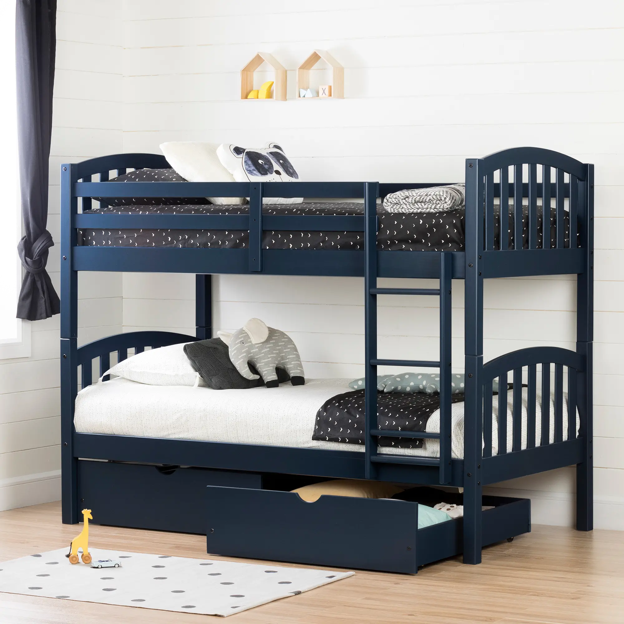 12729 Blue Twin over Twin Bunk Bed with Drawers - Asten-1
