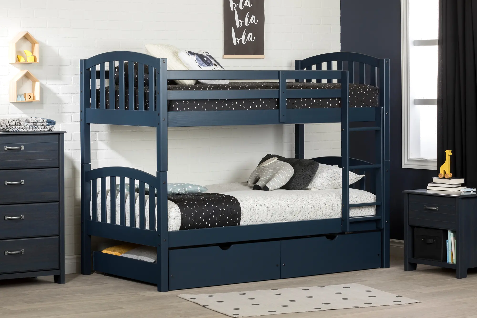 12729 Blue Twin over Twin Bunk Bed with Drawers - Asten-2