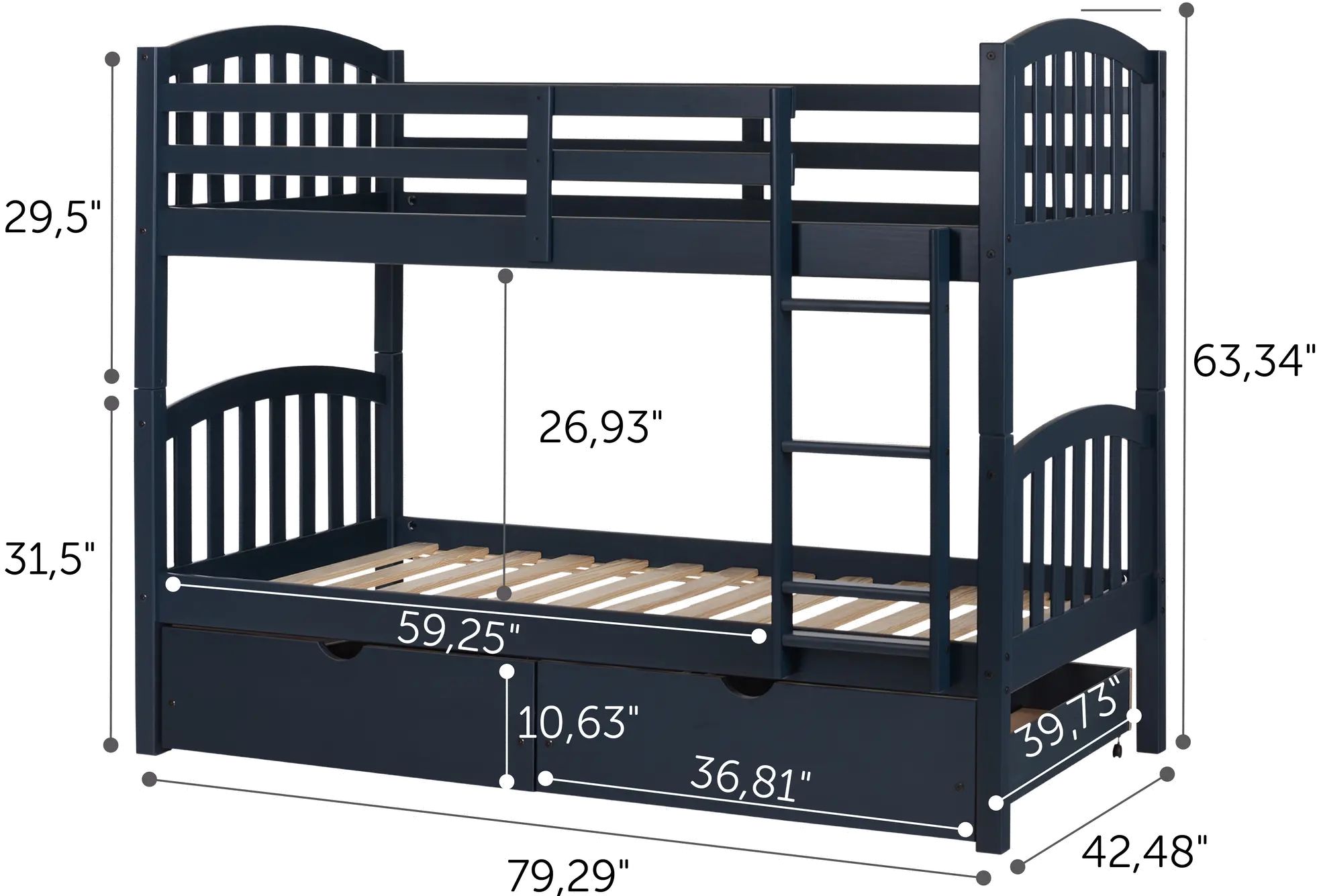 12729 Blue Twin over Twin Bunk Bed with Drawers - Asten-7