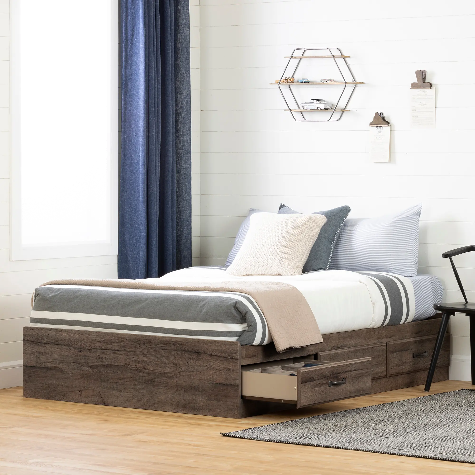 12736 Contemporary Fall Oak Full Storage Platform Bed - Asten-1
