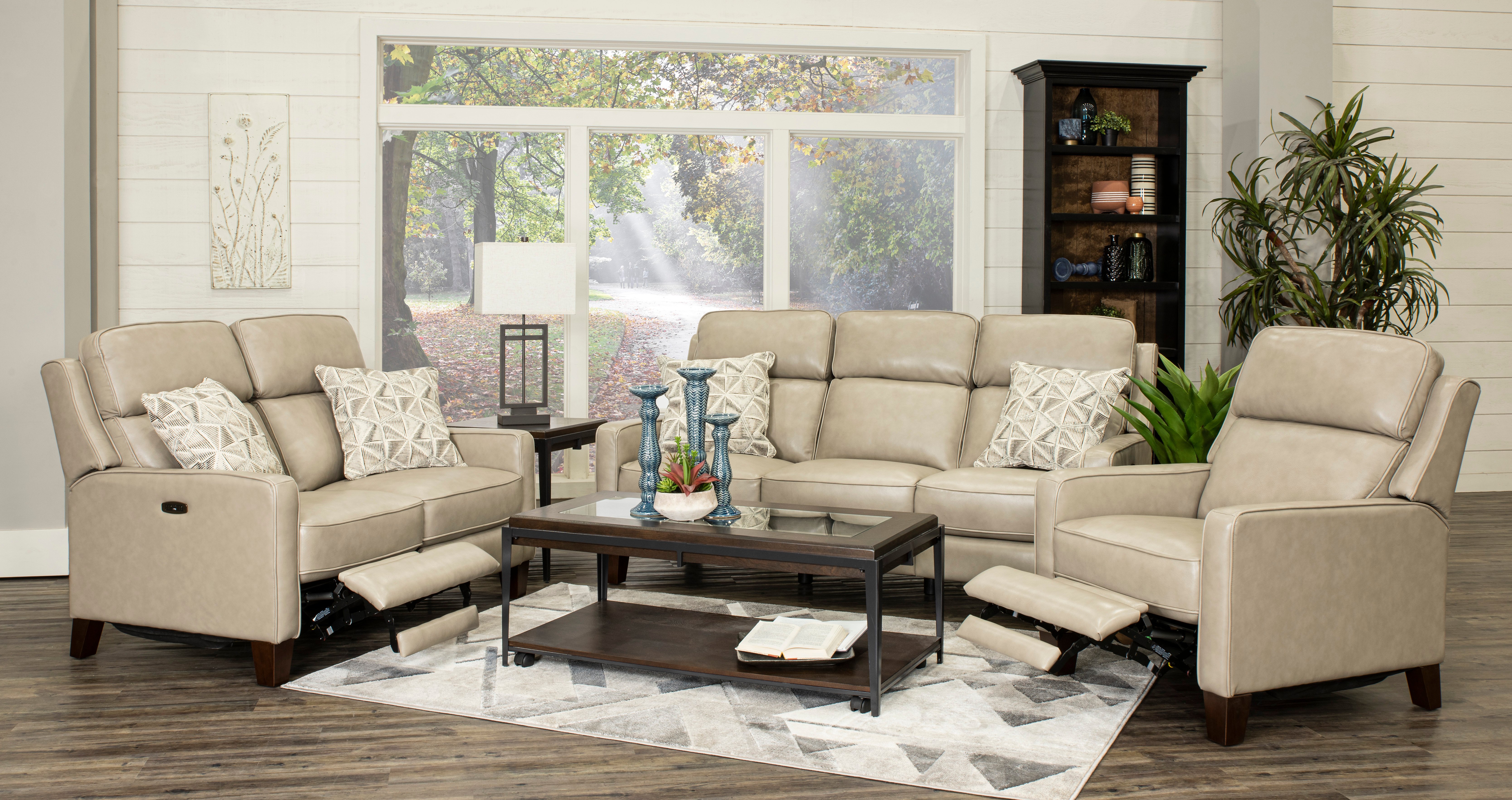 Madrid Taupe Leather Power Reclining Sofa-3