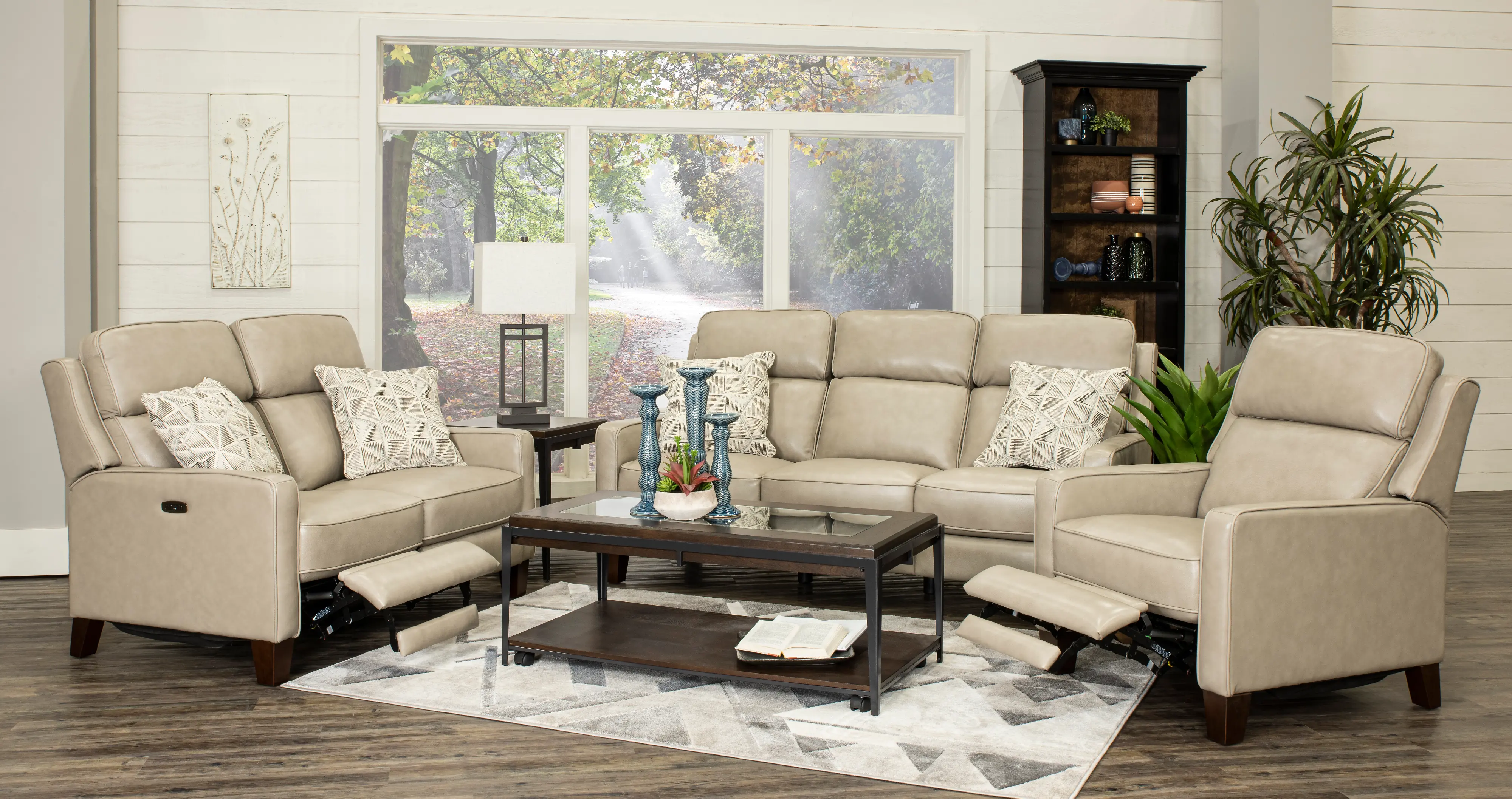 Madrid Taupe Leather Power Reclining Sofa-3