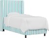 K-430BEDCBSTRAQOGA Contemporary Aqua Striped Twin Upholstered Wingback Bed