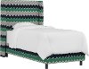 K-430BEDBRSCHVNVGRNOGA Contemporary Green Chevron Twin Upholstered Wingback Bed