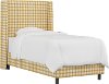 K-430BEDBFFLGNGBRCPOGA Contemporary Yellow Gingham Twin Upholstered Wingback Bed