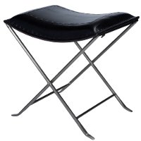 Black Leather Stool on Silver Iron Frame-1