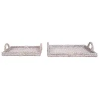 14 Inch White Rattan Tray with Handles