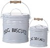 6 Inch White Metal Pet Treat Container with Handles