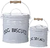 6 Inch White Metal Pet Treat Container with Handles
