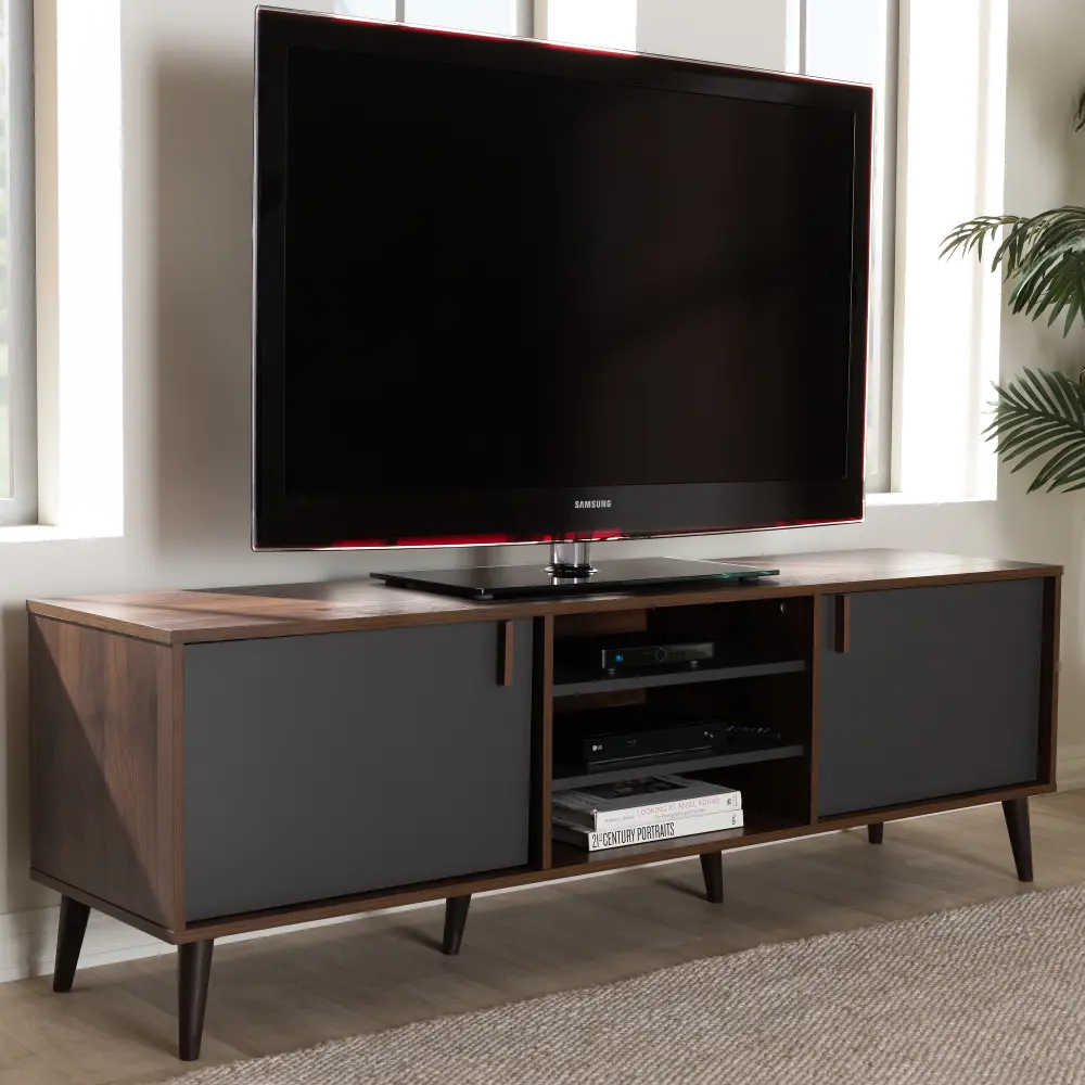 148-8669-RCW Modern Brown and Dark Grey Finished Mid-Century TV Stand - Abilene-1