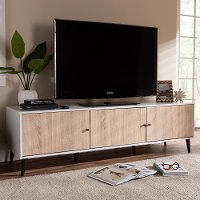 148-8977-RCW Mid-Century Modern White and Light Oak 6-Shelf TV Stand - Brennan