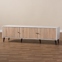 148-8977-RCW Mid-Century Modern White and Light Oak 6-Shelf TV Stand - Brennan-2