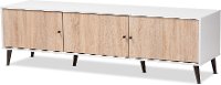 148-8977-RCW Mid-Century Modern White and Light Oak 6-Shelf TV Stand - Brennan-4