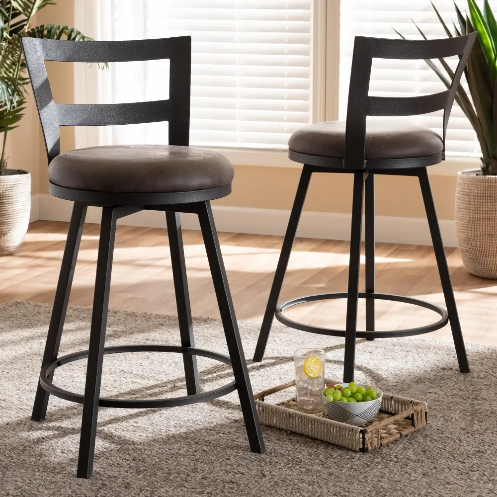 149-8964-RCW Industrial Gray Upholstered Counter Height Stool (Set of 2) - Joelle-1