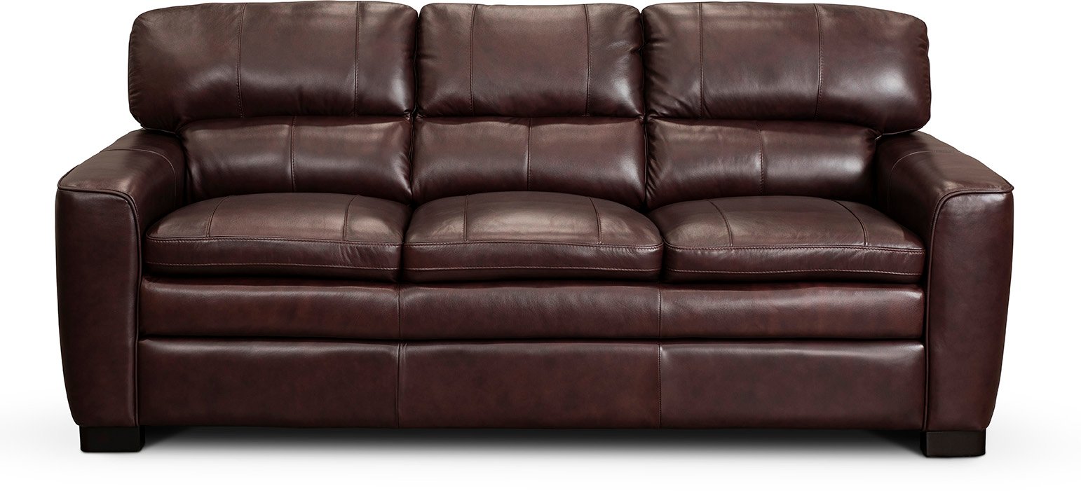 Contemporary Port Burgundy Leather Sofa - Leland-1