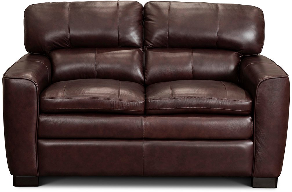 Contemporary Port Burgundy Leather Loveseat - Leland-1
