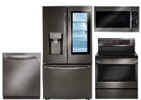 KIT LG 4 Piece Electric Kitchen Appliance Package with French Door Smart Refrigerator - Black Stainless Steel