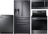 KIT Samsung 4 Piece Electric Kitchen Appliance Package with 27.8 cu. ft. French Door Refrigerator - Black Stainless Steel
