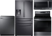 KIT Samsung 4 Piece Electric Kitchen Appliance Package with 27.8 cu. ft. French Door Refrigerator - Black Stainless Steel