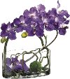 Faux Purple Vanda Orchid with Twig and Moss Ball in Glass Vase