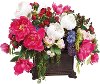 Faux Fuchsia and White Peony, Rose, Cornflower Arrangement in Planter