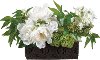 White and Green Lilac and Peony Arrangement in Carved Pot