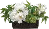 White and Green Lilac and Peony Arrangement in Carved Pot