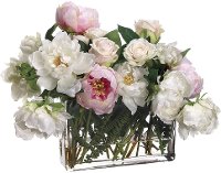 Pink Peony and Rose Mix Faux Arrangement in Glass Vase
